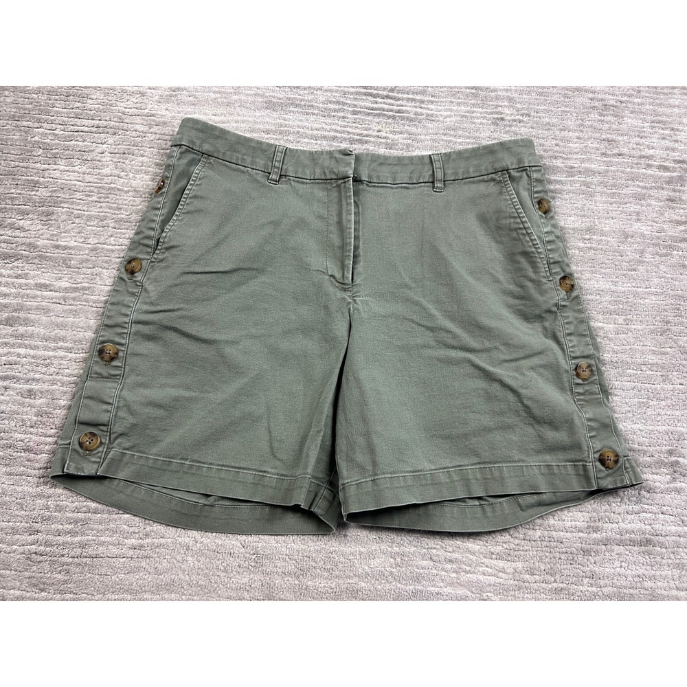 J. Jill Shorts Womens 12 Green Olive Cotton Linen Side Button Casual Mid Rise